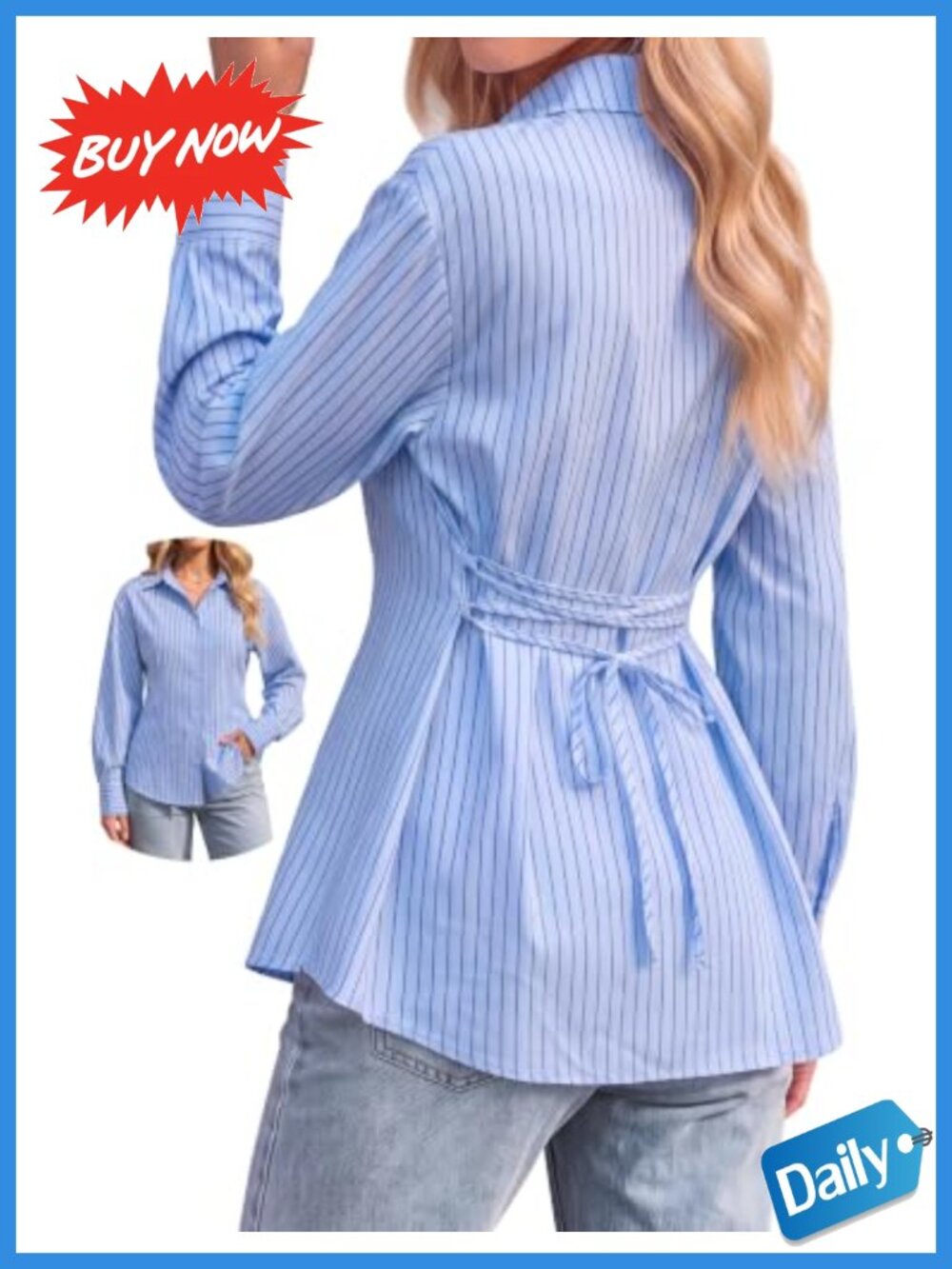 Striped Button Down Shirt Oversized Dressy Casual Blouse Work Top